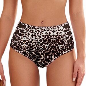 ZAFUL Leopard High Waisted Bikini Bottom S Strappy Mesh Sides Swim